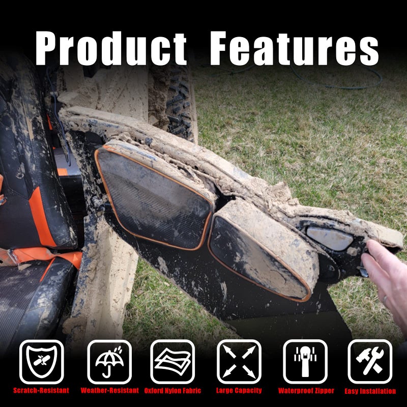 Goldfire RZR XP 1000 Accessories,UTV Door Gear Bags XP Front Door Bags SXS Storage Tool Bag Set w/Knee Pad For 2014-2020 Polaris RZR XP Turbo Turbo S 1000 S900 Accessories(Orange Piping) - Image 4